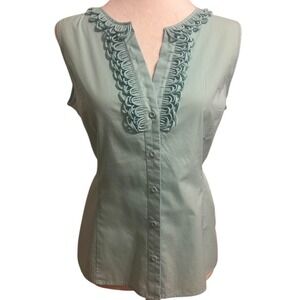 Talbots sz 10 ruffle sleeveless preppy cotton stretch top mint pastel green